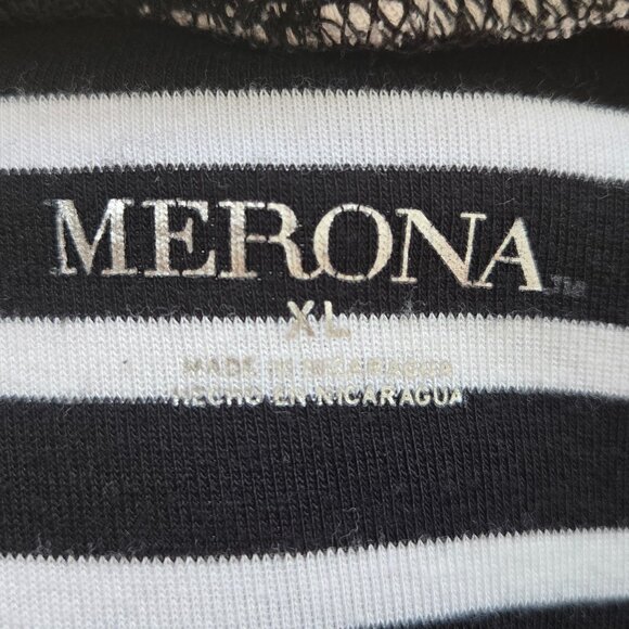 Merona Black & White Striped Turtleneck Top XL – 3/4 Sleeve Stretch Knit - Picture 4 of 5